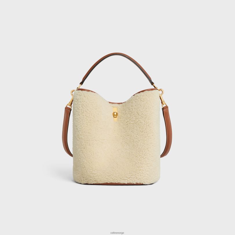 CELINE kvinner bøtte 16 pose i shearling V0PT6147 tilbehør naturlig/brun