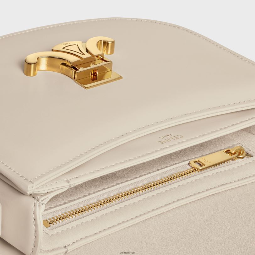 CELINE kvinner besace clea i skinnende kalveskinn V0PT659 tilbehør lett stein