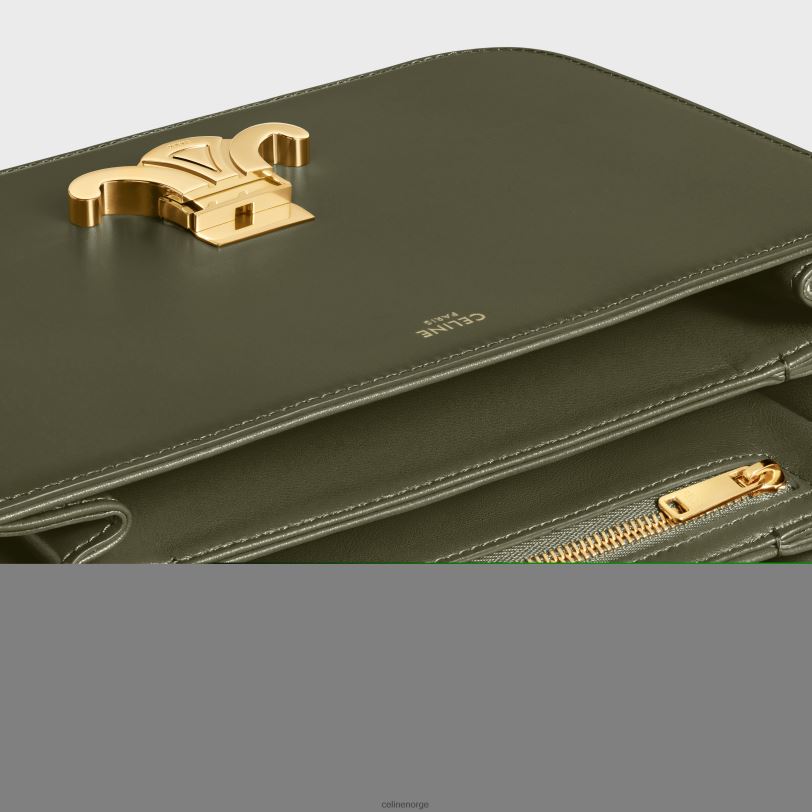 CELINE kvinner classique triomfveske i skinnende kalveskinn V0PT621 tilbehør mørk oliven