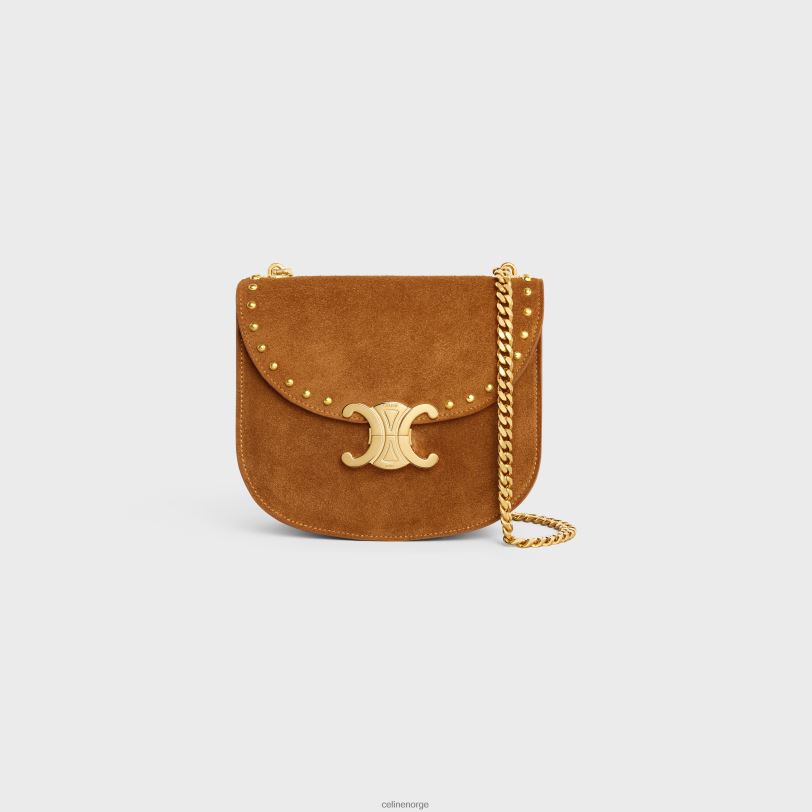CELINE kvinner kjede besace clea i semsket kalveskinn med nagler V0PT6169 tilbehør pecan