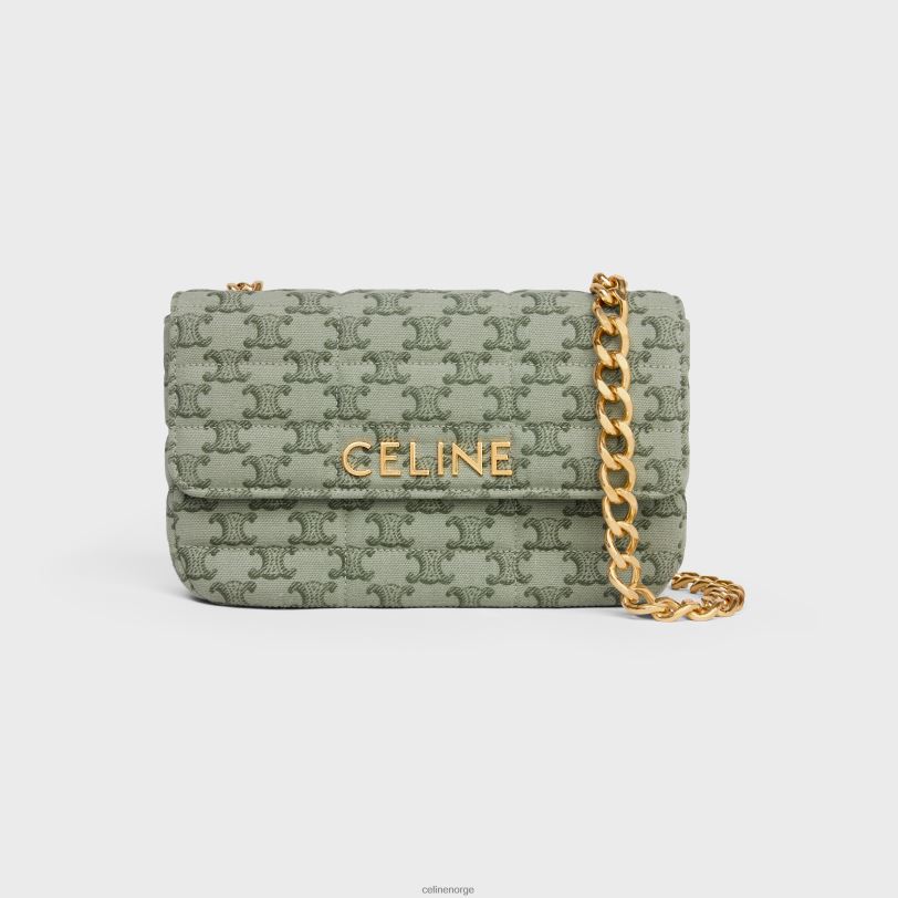 CELINE kvinner kjede skulderveske matelass monokrom i tekstil med triomf lerretstrykk V0PT6284 tilbehør kaki