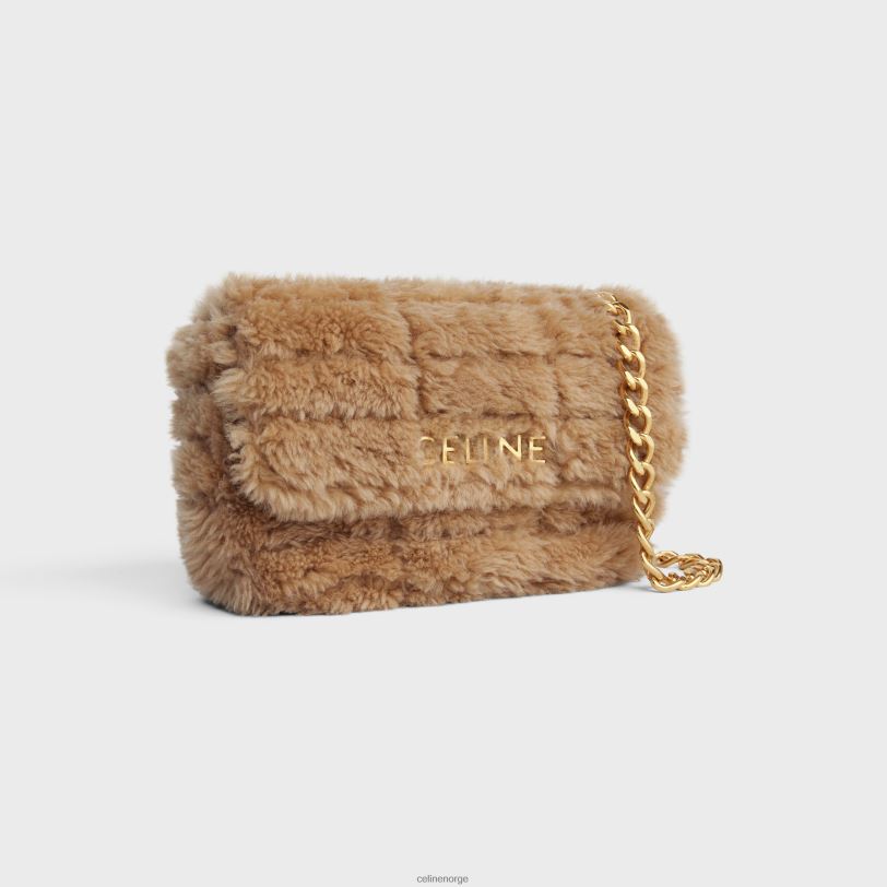CELINE kvinner kjede skulderveske matelass monokrom i vattert shearling V0PT6285 tilbehør beige