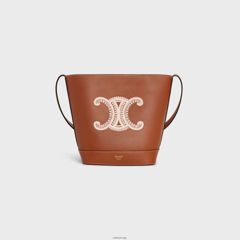CELINE kvinner liten bøtte cuir triomphe i glatt kalveskinn med triomfbroderi V0PT6200 tilbehør tan