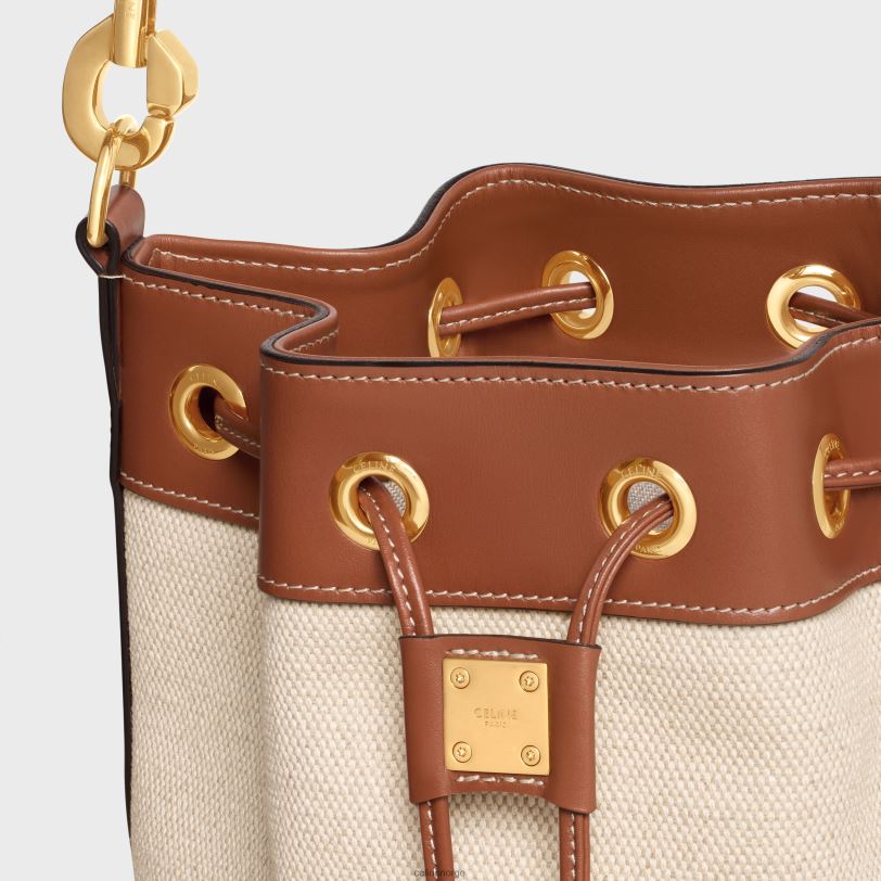 CELINE kvinner liten snøring cabas marin i tekstil og kalveskinn V0PT6300 tilbehør naturlig/brun