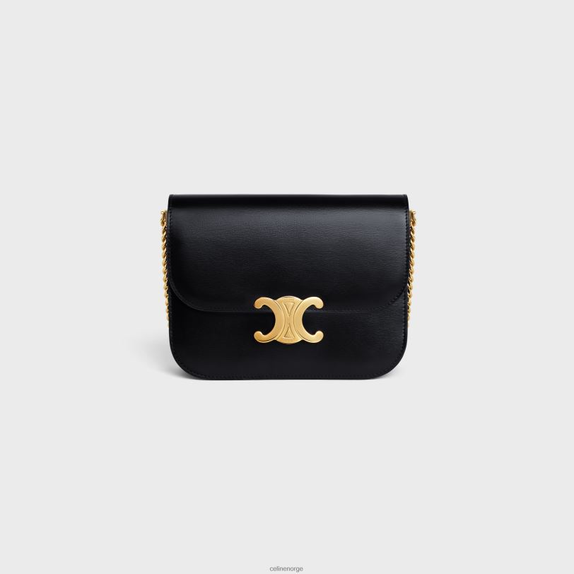 CELINE kvinner middels høyskoleveske i skinnende kalveskinn V0PT6277 tilbehør svart