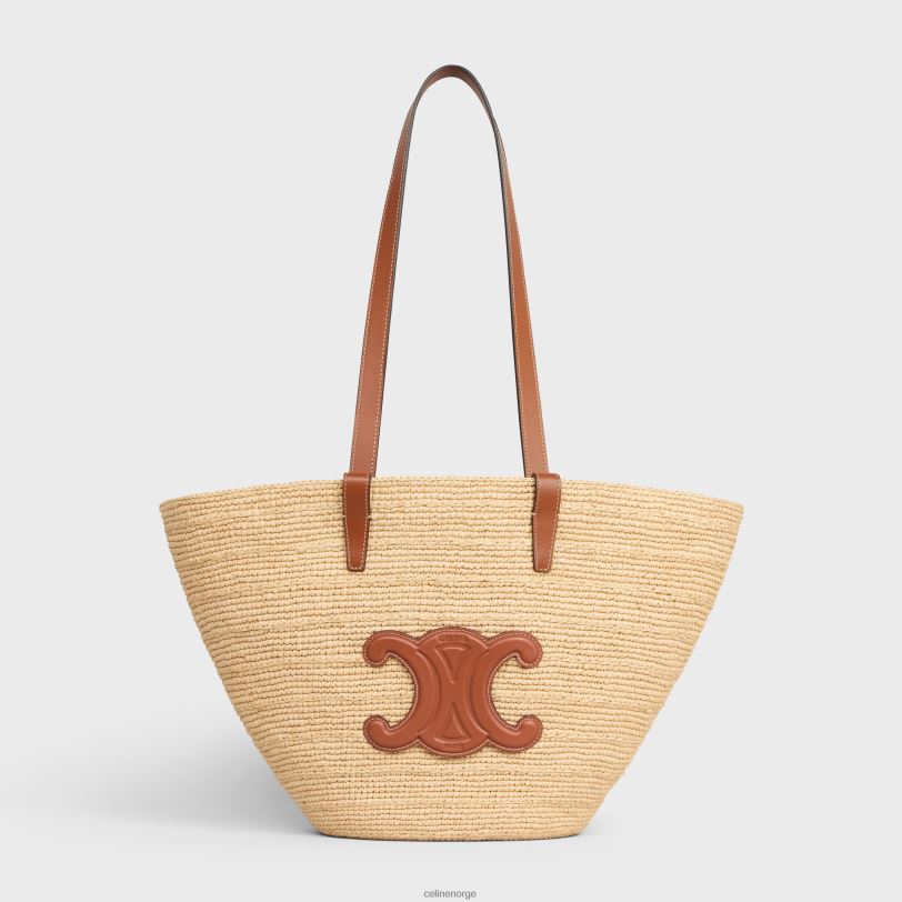 CELINE kvinner middels smidig klassisk panier i raffia og kalveskinn V0PT624 tilbehør tan