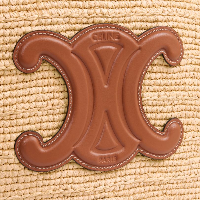 CELINE kvinner middels smidig klassisk panier i raffia og kalveskinn V0PT624 tilbehør tan