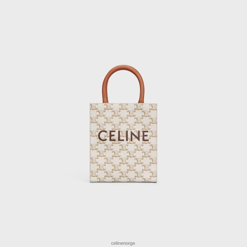 CELINE kvinner mini vertikale cabaer i triomf-lerret og kalveskinn med trykk V0PT6239 tilbehør hvit