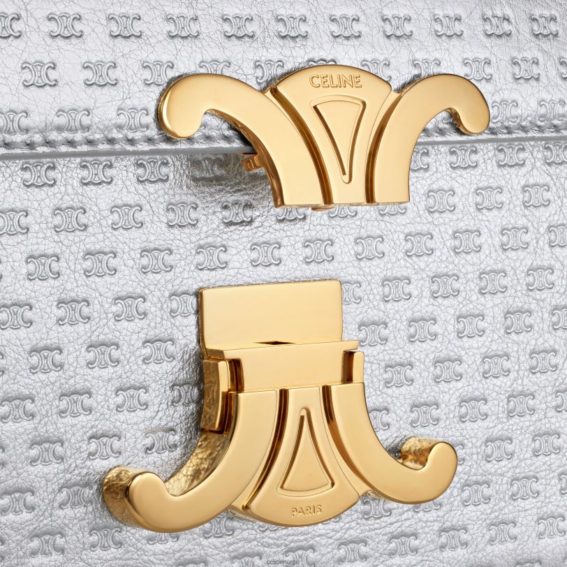 CELINE kvinner skulderveske claude i laminert kalveskinn med triomf over det hele V0PT655 tilbehør sølv