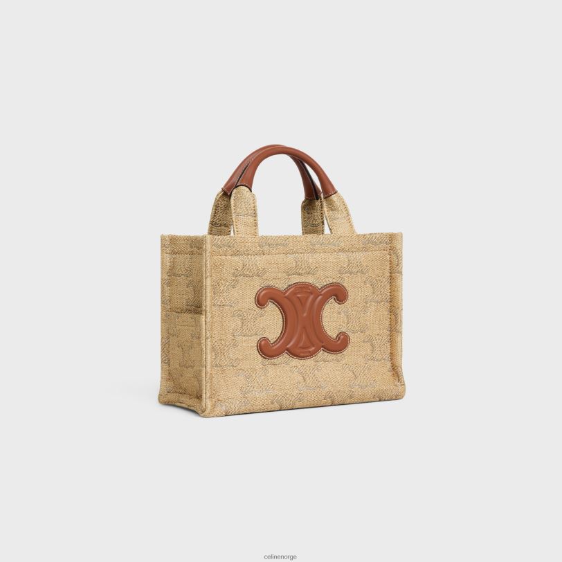 CELINE kvinner små cabas thais i raffiaeffekt tekstil med triomf jacquard V0PT6248 tilbehør naturlig/sølv