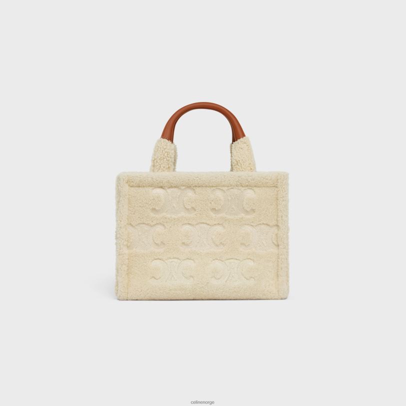 CELINE kvinner små cabas thais i shearling med triomfbroderier V0PT6252 tilbehør naturlig/brun