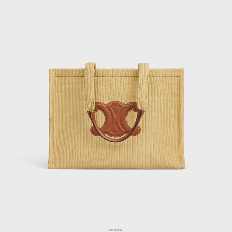 CELINE kvinner store cabas thais i raffiaeffekt tekstil & kalveskinn V0PT629 tilbehør naturlig/brun
