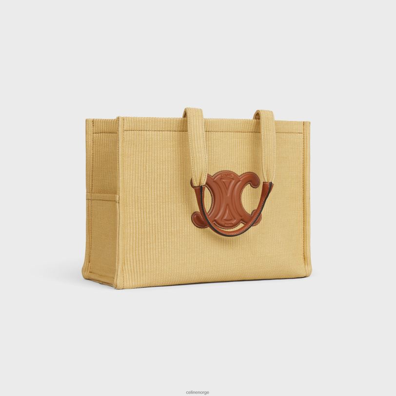 CELINE kvinner store cabas thais i raffiaeffekt tekstil & kalveskinn V0PT629 tilbehør naturlig/brun