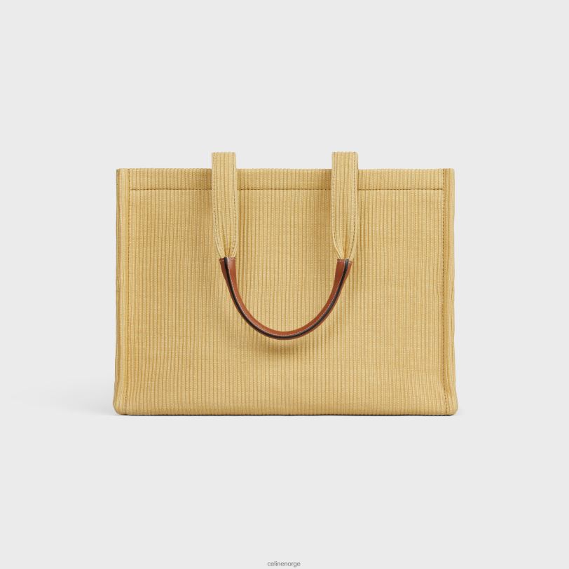 CELINE kvinner store cabas thais i raffiaeffekt tekstil & kalveskinn V0PT629 tilbehør naturlig/brun
