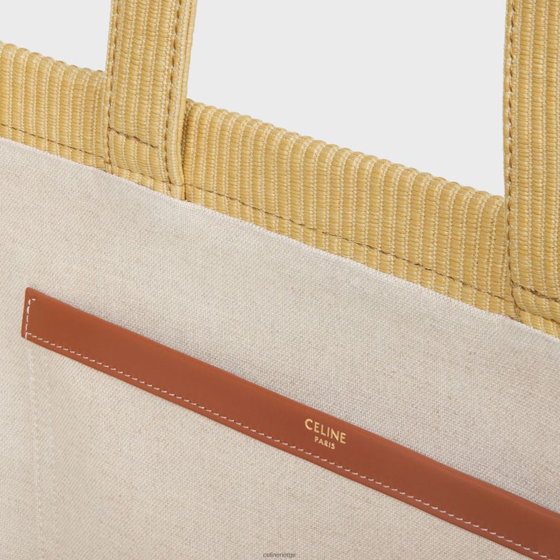 CELINE kvinner store cabas thais i raffiaeffekt tekstil & kalveskinn V0PT629 tilbehør naturlig/brun