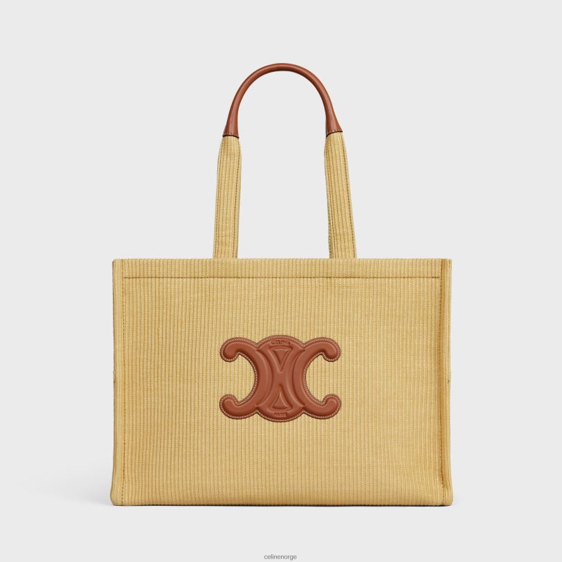 CELINE kvinner store cabas thais i raffiaeffekt tekstil & kalveskinn V0PT629 tilbehør naturlig/brun