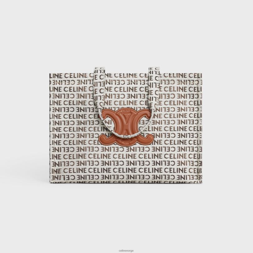 CELINE kvinner store cabas thais i tekstil med all-over V0PT6244 tilbehør naturlig/brun