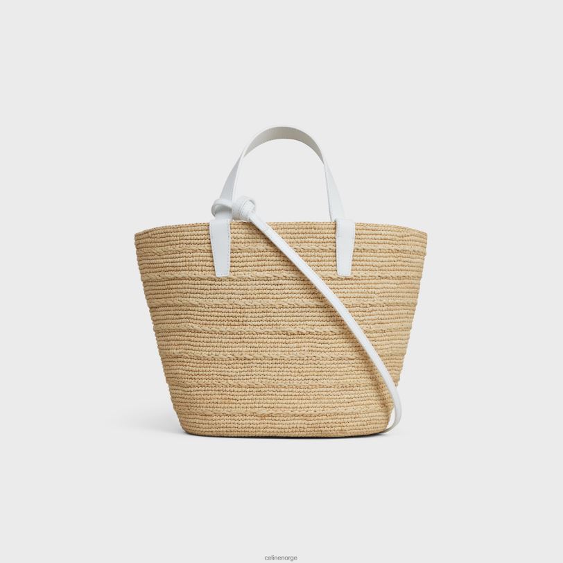 CELINE kvinner tenårings smidig klassisk panier i raffia og kalveskinn V0PT627 tilbehør blanc de blanc