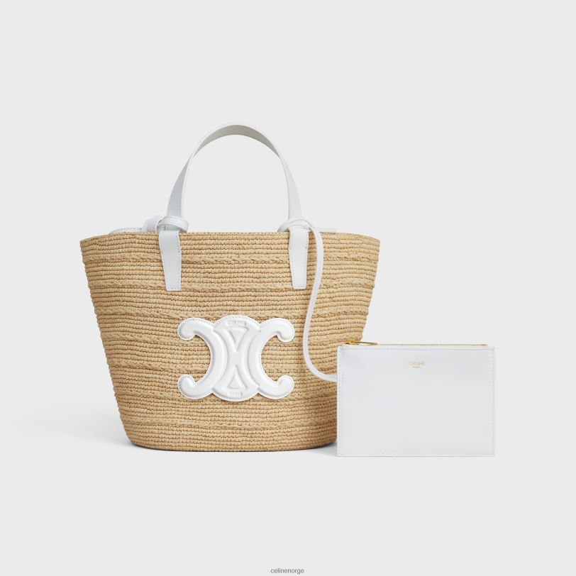 CELINE kvinner tenårings smidig klassisk panier i raffia og kalveskinn V0PT627 tilbehør blanc de blanc