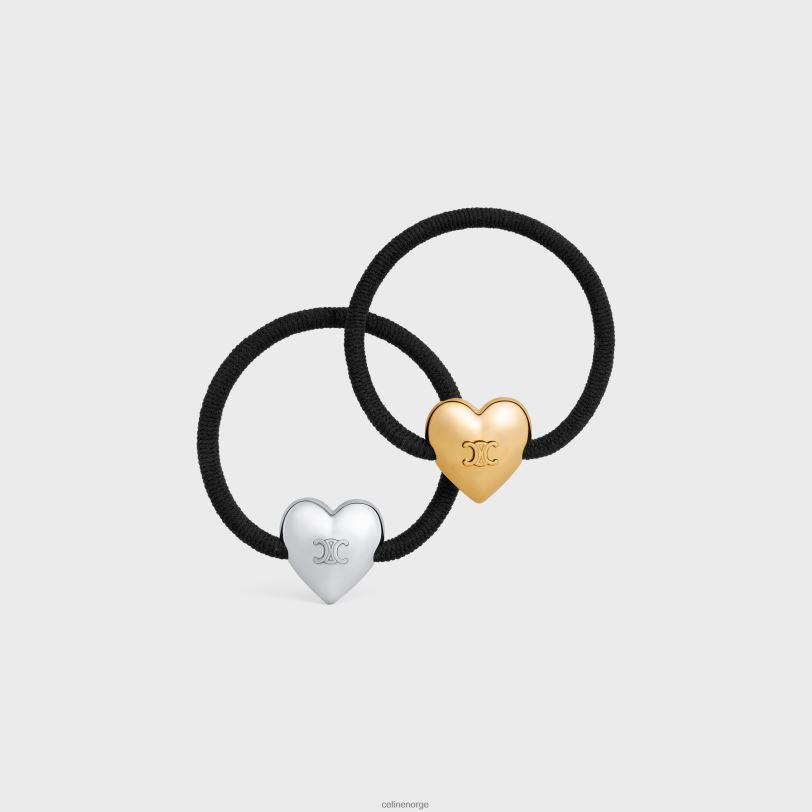 CELINE kvinner coeur triomphe sett med elastiske bånd i messing med gull- og rhodiumfinish, nylon og gummi V0PT61055 tilbehør svart/gull/sølv
