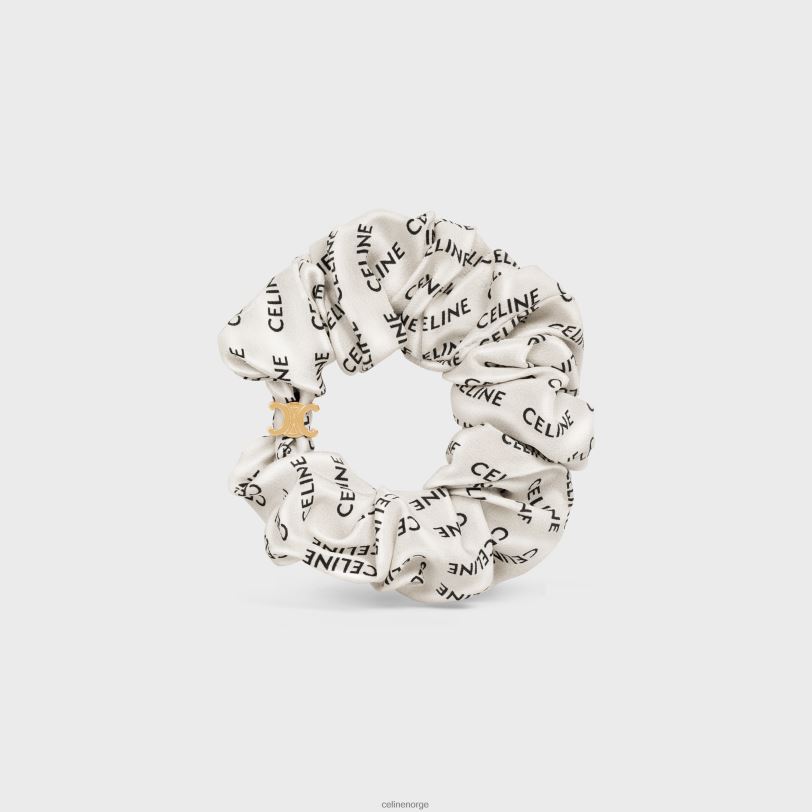 CELINE kvinner scrunchy rayure i silkemessing med finish V0PT61236 tilbehør gull og hvitt