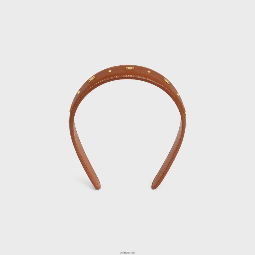 CELINE kvinner triomf pannebånd i kalveskinn og messing med gullfinish V0PT61246 tilbehør brun/gull