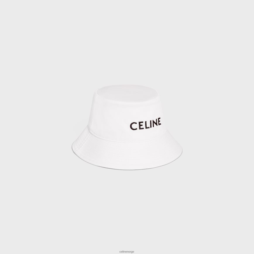 CELINE kvinner brodert bøttehatt i bomullsgabardin off white tilbehør TZLR6J2252