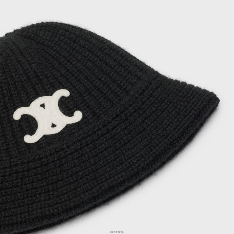 CELINE kvinner cloche bøttehatt i sømløs kashmir V0PT61168 tilbehør svart