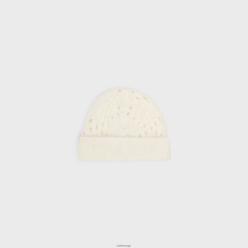 CELINE kvinner lue i fair isle alpakka ull pointelle V0PT61174 tilbehør off white