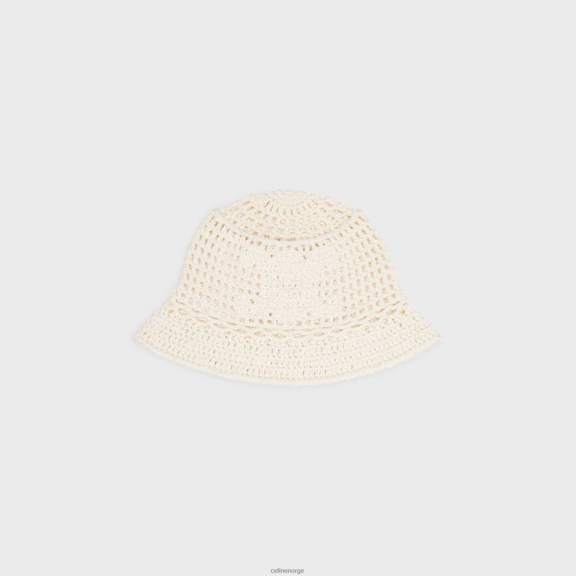 CELINE kvinner triomphe cloche lue i heklet bomull V0PT61225 tilbehør off white