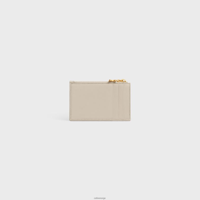 CELINE kvinner glidelås kortholder triumphe charms i skinnende kalveskinn V0PT6428 tilbehør lett stein