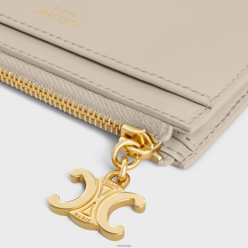 CELINE kvinner glidelås kortholder triumphe charms i skinnende kalveskinn V0PT6428 tilbehør lett stein