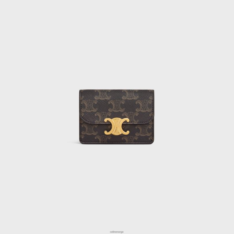 CELINE kvinner kortholder med klaff triomf i triomf lerret V0PT6494 tilbehør tan