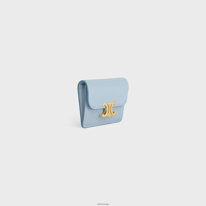 CELINE kvinner kortholder med klafftriomf i skinnende kalveskinn V0PT6416 tilbehør lyseblå
