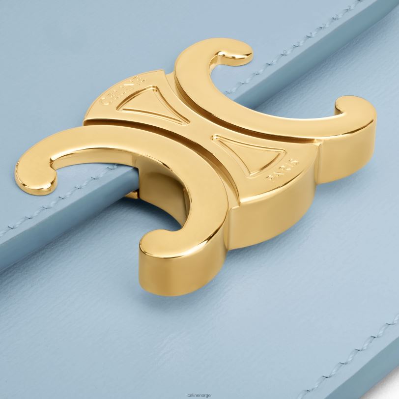 CELINE kvinner kortholder med klafftriomf i skinnende kalveskinn V0PT6416 tilbehør lyseblå