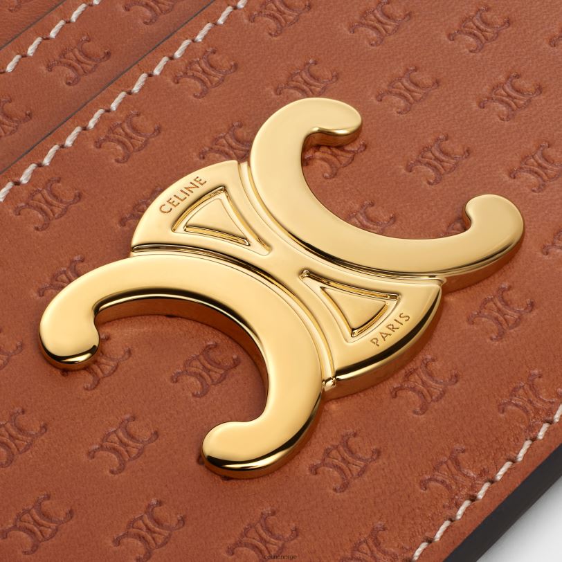 CELINE kvinner triomfkortholder i naturlig kalveskinn preget V0PT6418 tilbehør tan