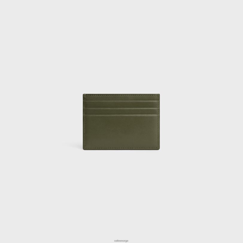 CELINE kvinner triomfkortholder i skinnende kalveskinn V0PT6401 tilbehør mørk oliven