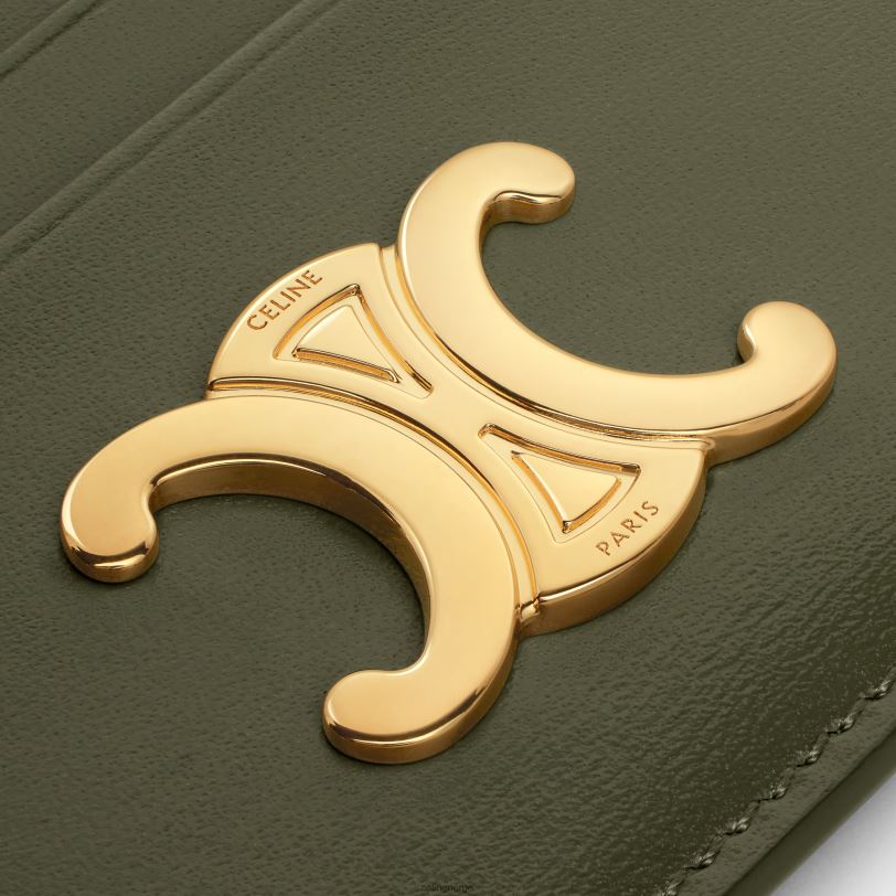 CELINE kvinner triomfkortholder i skinnende kalveskinn V0PT6401 tilbehør mørk oliven