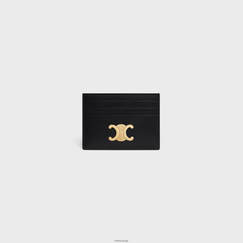 CELINE kvinner triomfkortholder i skinnende kalveskinn V0PT6486 tilbehør svart