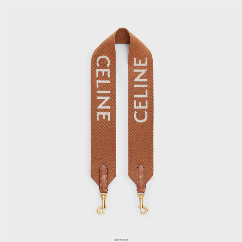 CELINE kvinner kort stropp i ull med jacquard V0PT6524 tilbehør brun/hvit