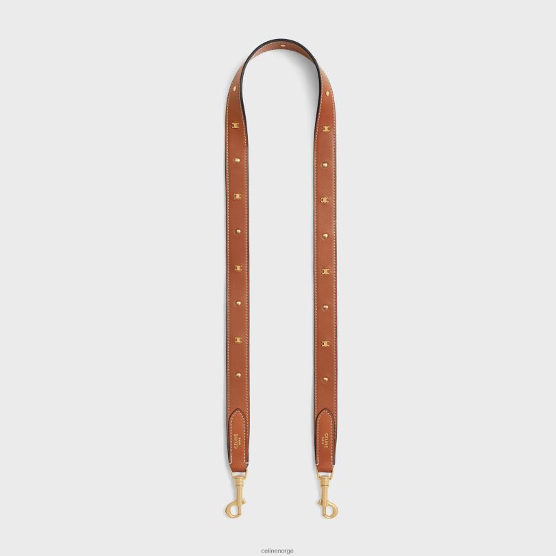 CELINE kvinner lang stropp i glatt kalveskinn med triomfnitter med gullfinish V0PT6521 tilbehør tan