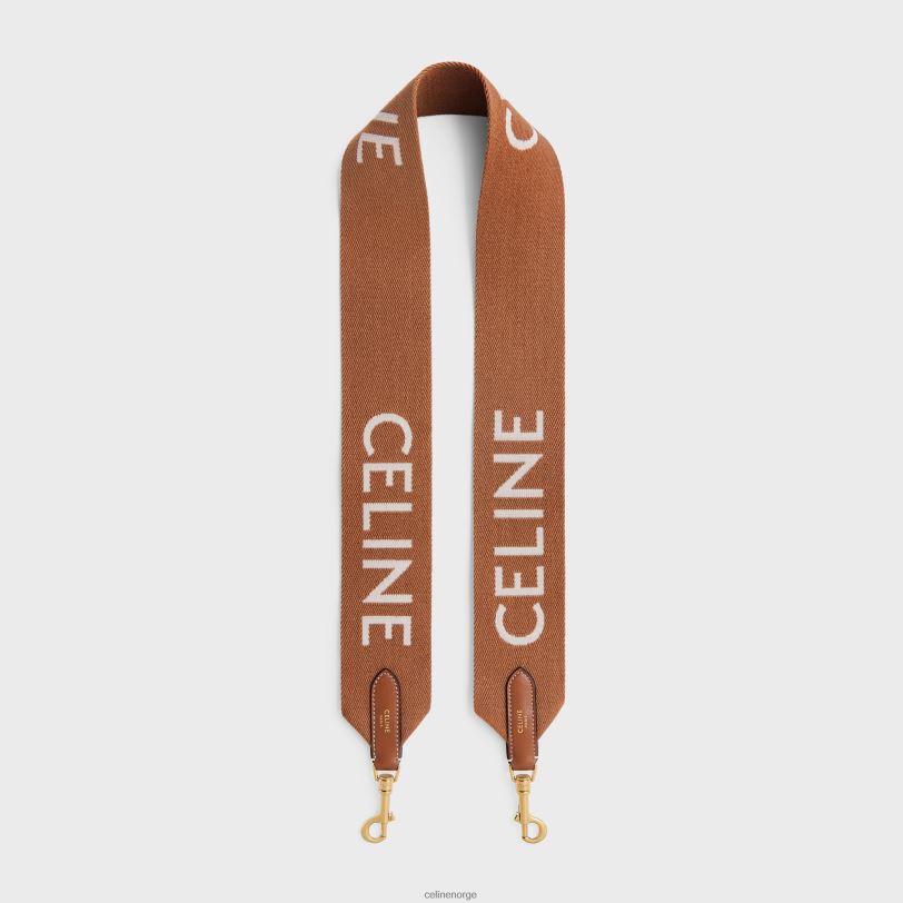 CELINE kvinner lang stropp i ull med jacquard med gullfinish V0PT6516 tilbehør brun/hvit