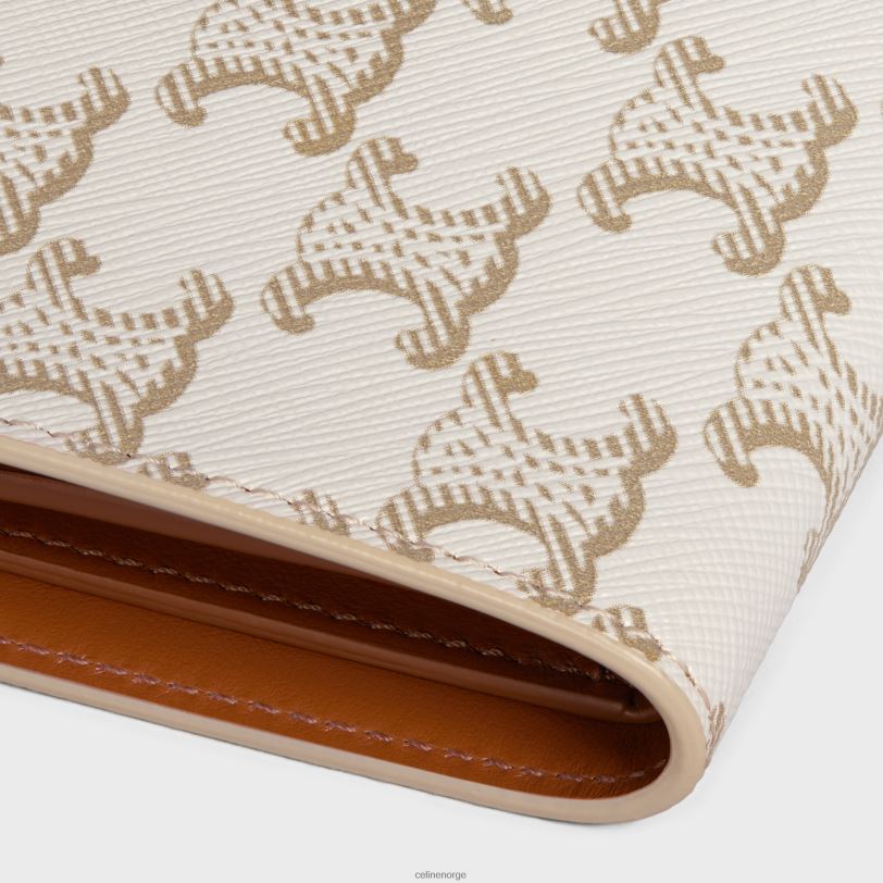 CELINE kvinner Lommebok med middels stropp i triomf-lerret og lammeskinn V0PT6477 tilbehør hvit/brun