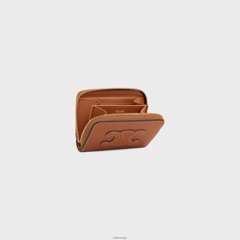 CELINE kvinner kompakt lommebok med glidelås cuir triomphe i glatt kalveskinn V0PT6426 tilbehør tan