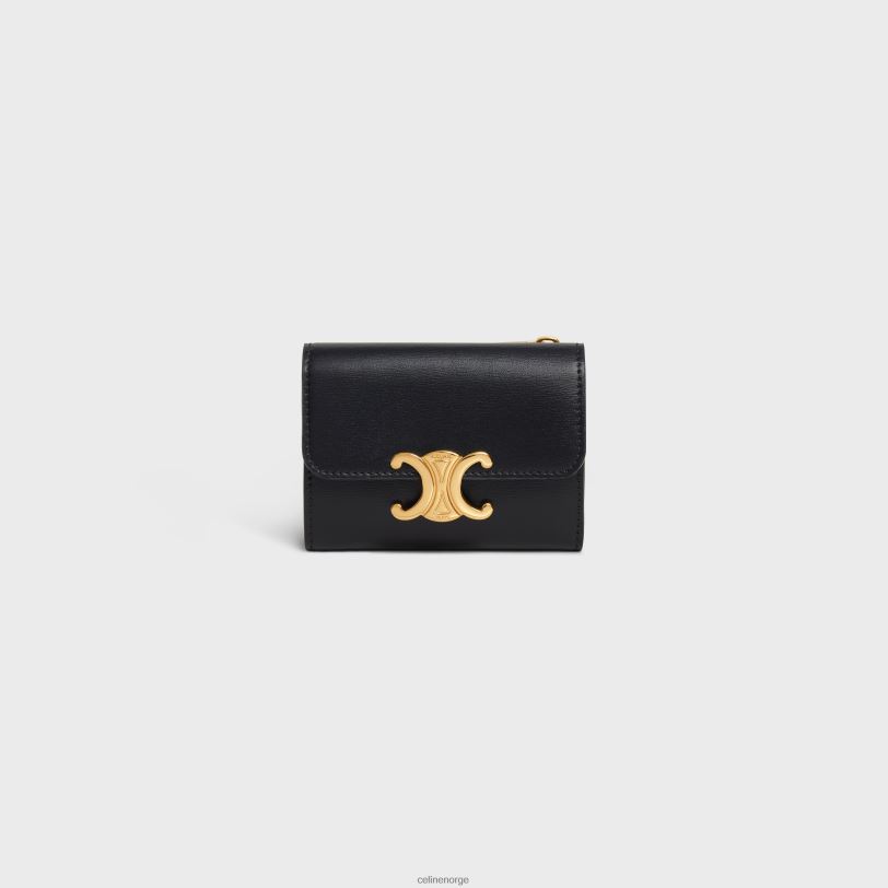 CELINE kvinner kompakt lommebok med mynttriomf i skinnende kalveskinn V0PT6407 tilbehør svart