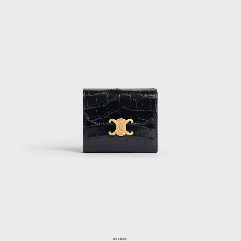 CELINE kvinner liten lommebok triomf i niloticus krokodille V0PT6464 tilbehør svart