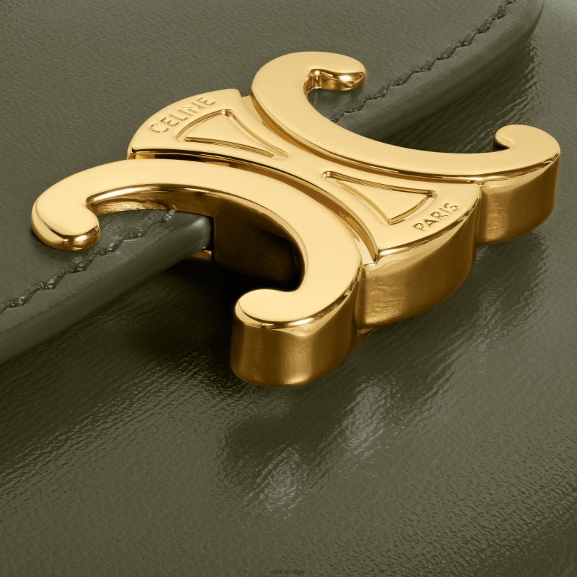 CELINE kvinner liten lommebok triomf i skinnende kalveskinn V0PT6399 tilbehør mørk oliven