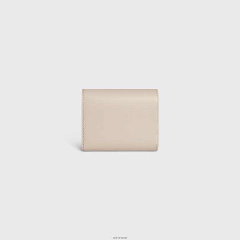 CELINE kvinner liten lommebok triomf i skinnende kalveskinn V0PT6415 tilbehør lett stein