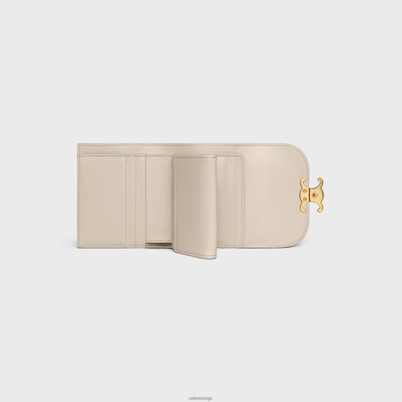 CELINE kvinner liten lommebok triomf i skinnende kalveskinn V0PT6415 tilbehør lett stein