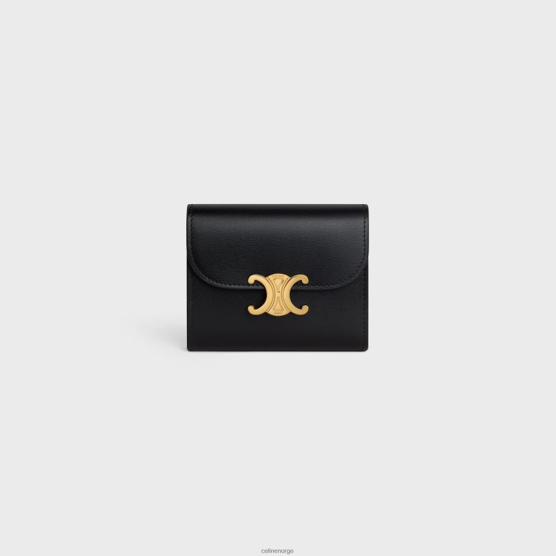 CELINE kvinner liten lommebok triomf i skinnende kalveskinn V0PT6451 tilbehør svart